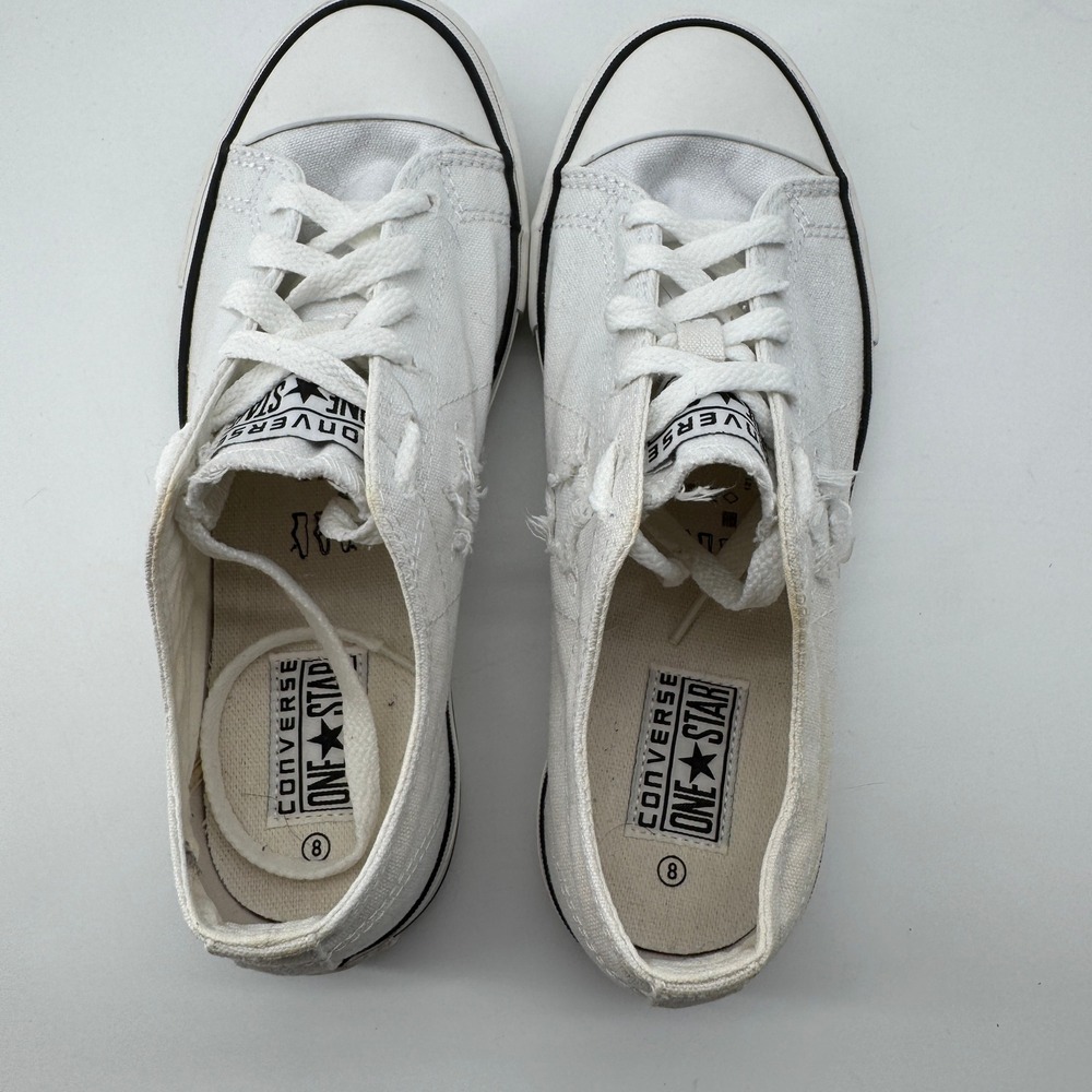 Converse One Star Sneakers Womens 8 White Canvas Low Top Distressed FLAW - Picture 7 of 12